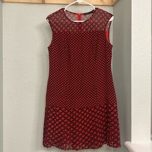 Karen Millen Red & Black Houndstooth Drop Waist Mini Dress